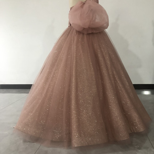 送料無料！おしゃれ上級者に人気！ カラードレス ラメドレス あんず色  