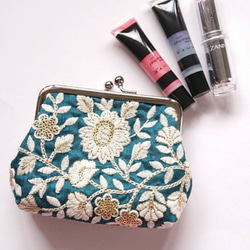 インド刺繍リボン♥二口がま口長財布*ポシェット*ポーチ*ショルダー*ハンドメイド インド刺繍リボン 二口がま口長財布 ポシェット ショルダー