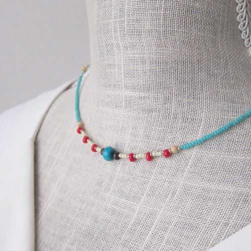 ターコイズブルー ビーズ ネックレス 水色 ターコイズ ブルー 12