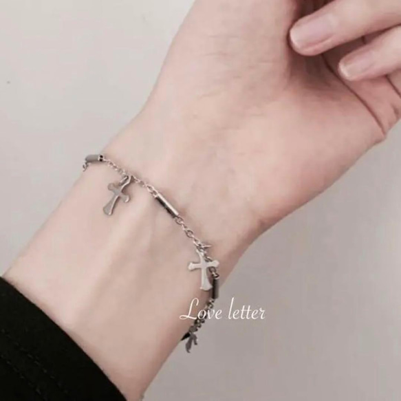 十字架チェーンブレスレット 韓国 地雷 パンク 病みかわ ブレスレット