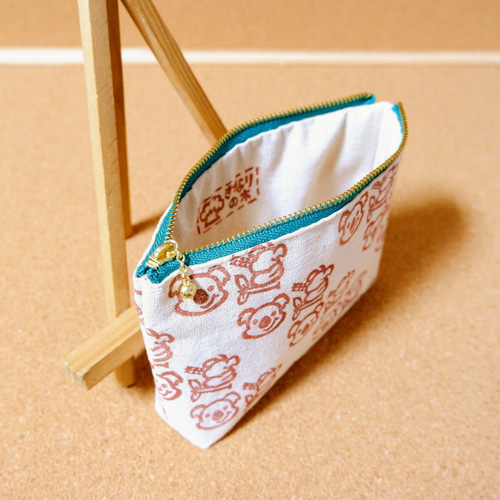 コアラさん刺繍 ファスナー16cm ポーチ (消しゴムはんこ柄
