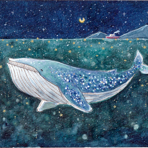 鯨オリジナル絵画 0 『潜』墨絵 980mm×700mm #クジラ #鯨 #潜る #アート #墨絵