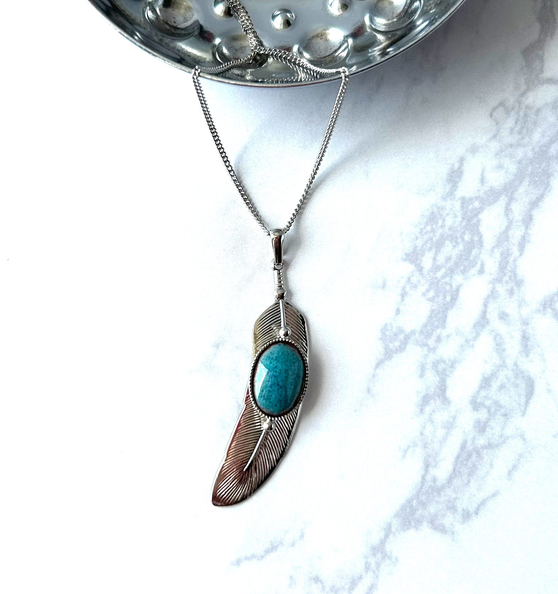 七宝焼　シルバー925製フェザーペンダント