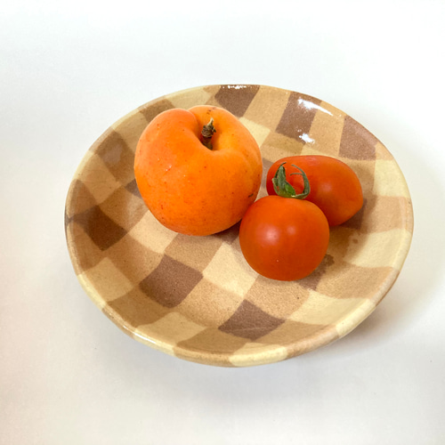 練りこみ陶器 ギンガムチェック柄皿 2枚セット 小皿 Lilyceramic