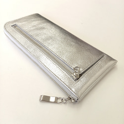 スリムで軽く大容量な長財布（シルバー）カード入れは14か所！牛革 自然なシュリンク◇レディース レザー 皮 L字 薄い 3枚目の画像