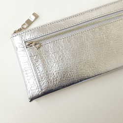 スリムで軽く大容量な長財布（シルバー）カード入れは14か所！牛革 自然なシュリンク◇レディース レザー 皮 L字 薄い 7枚目の画像