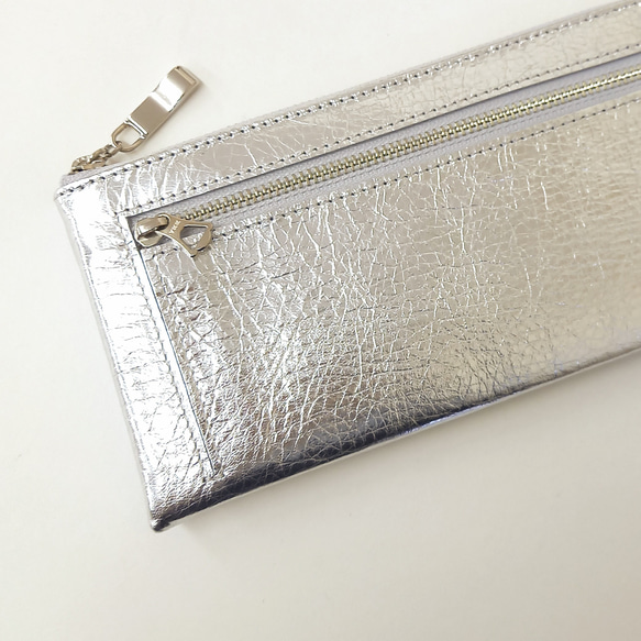 スリムで軽く大容量な長財布（シルバー）カード入れは14か所！牛革 自然なシュリンク◇レディース レザー 皮 L字 薄い 7枚目の画像