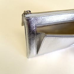 スリムで軽く大容量な長財布（シルバー）カード入れは14か所！牛革 自然なシュリンク◇レディース レザー 皮 L字 薄い 8枚目の画像