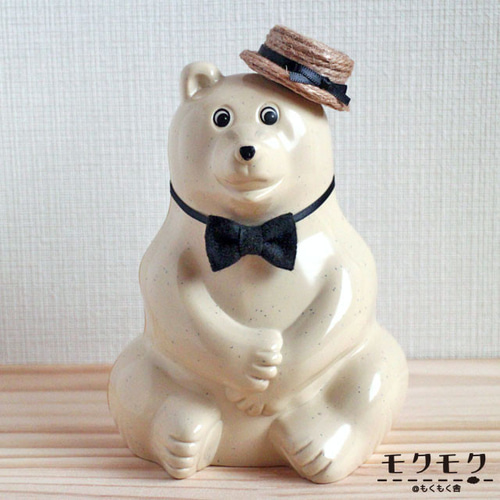 しろくま貯金箱の夏仕度＊カンカン帽と蝶ネクタイの着せ替えセット