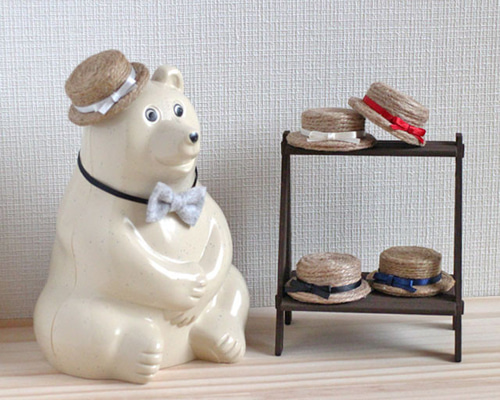 しろくま貯金箱の夏仕度＊カンカン帽と蝶ネクタイの着せ替えセット