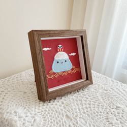 【招福吉祥】達摩 富士山 刺繡畫|實木框|附包裝 第4張的照片