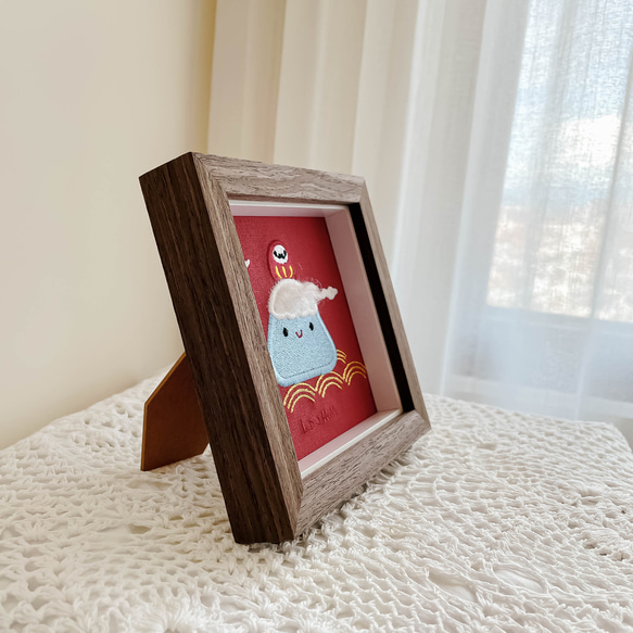 【招福吉祥】達摩 富士山 刺繡畫|實木框|附包裝 第5張的照片