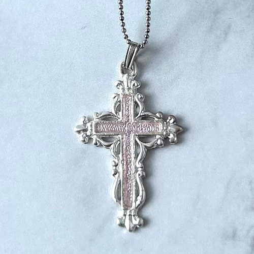 七宝焼 純銀製十字架ネックレス(薄桃色) ネックレス・ペンダント 七宝