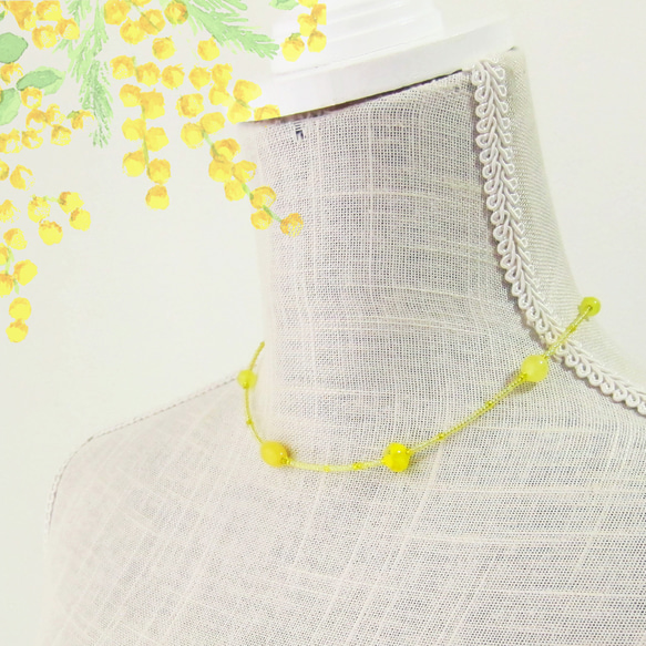 Design necklace ガラスビーズ デザインネックレス 黄色 イエロー 7枚目の画像