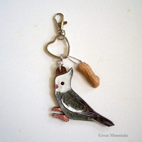 Newデザイン オカメインコ ホワイトフェイス キーホルダー 革 インコ