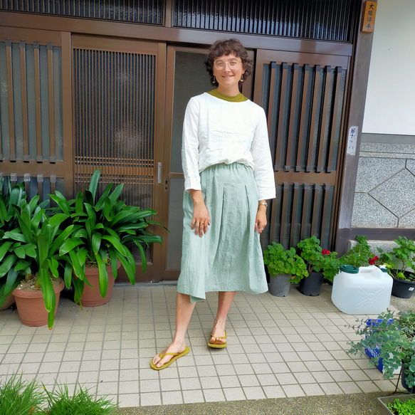 美品◇Linenya◇リネンヤ◇リネンタックスカート◇グリーン Linenya（リネンヤ）コットンリネンタックスカート | 山口県下関