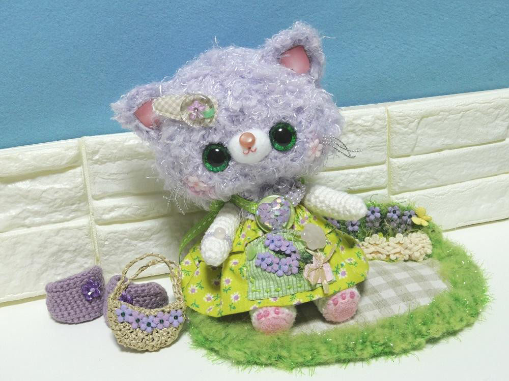 ラベンダーポッケ♪ネコちゃん（小さな景色マットとバッグ付き）