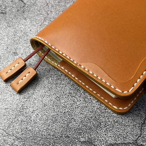 手縫】ほぼ日手帳weeks通常版とMEGA兼用キャメル本革カバー（角花飾）2