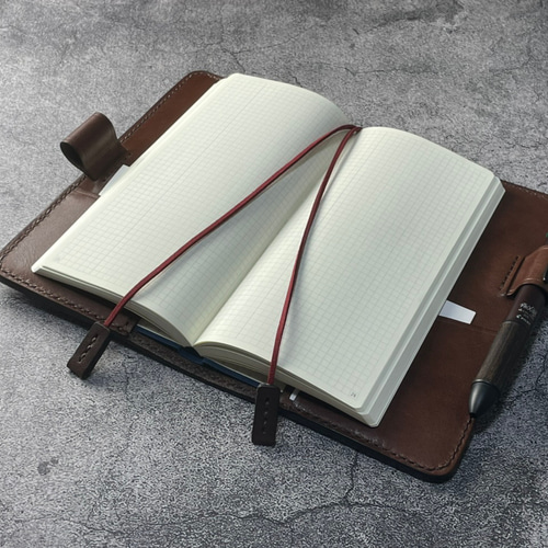 手縫】ほぼ日手帳weeks通常版とMEGA兼用チョコ本革カバー（角