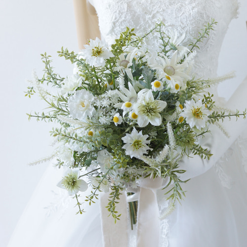 アーティフィシャルフラワーブーケ　ブートニア　ウエディング 野の花たっぷりナチュラル ウェディングブーケ・ブートニア