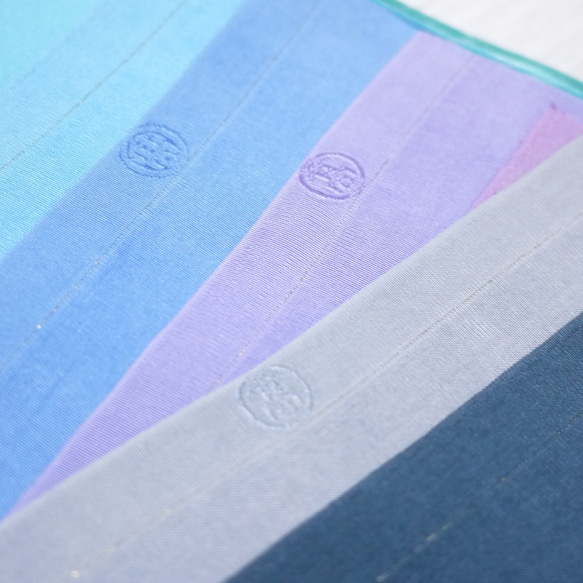 (H-01) 純絲衣身襯裡（和服襯裡），手染衣身襯裡 12 件，條紋套裝，綠藍紫漸變，tsumami 工藝面料 第5張的照片