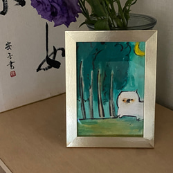 絵画。原画手描き【猫ちゃんはウサギと楽しく遊んでいる】 絵画