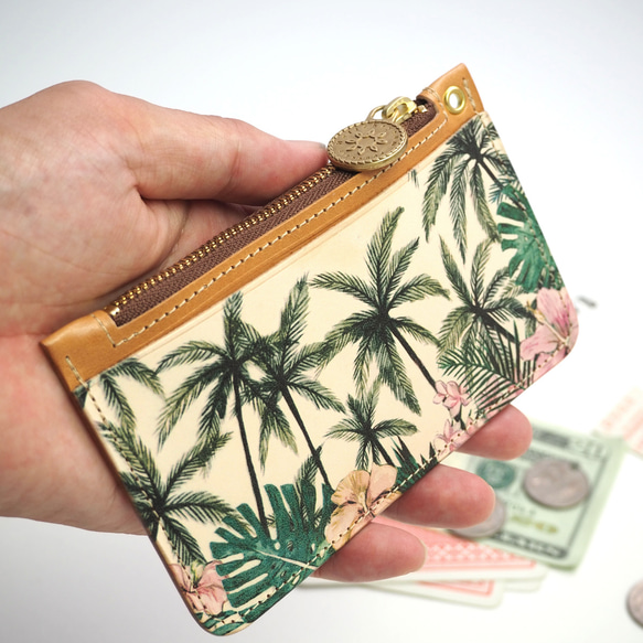 スリム フラグメントケース（トロピカル パーム）カード コイン パス ケース ミニ財布 4枚目の画像
