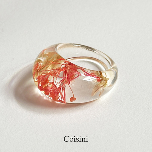 和風リング クリアレジン指輪 ドライフラワーレジン指輪・リング