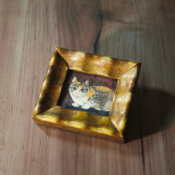 小さな原画「三毛猫ミーコ」イラスト・水彩画・ペン画・絵画・額入 5枚目の画像