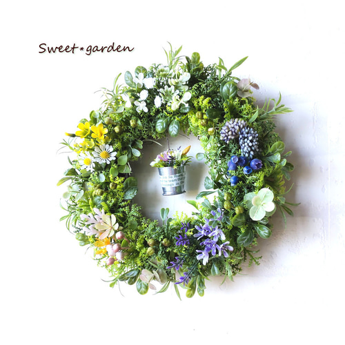 フラワーポットが可愛い野の花のリース（fw199）＊玄関ドアなど外にも