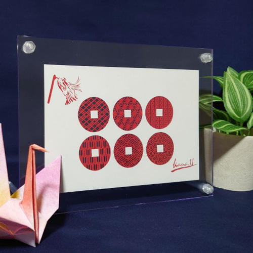 家紋 × 伝統文様【No.12】六文銭 × 菱格子・麻の葉・釘抜き・矢絣