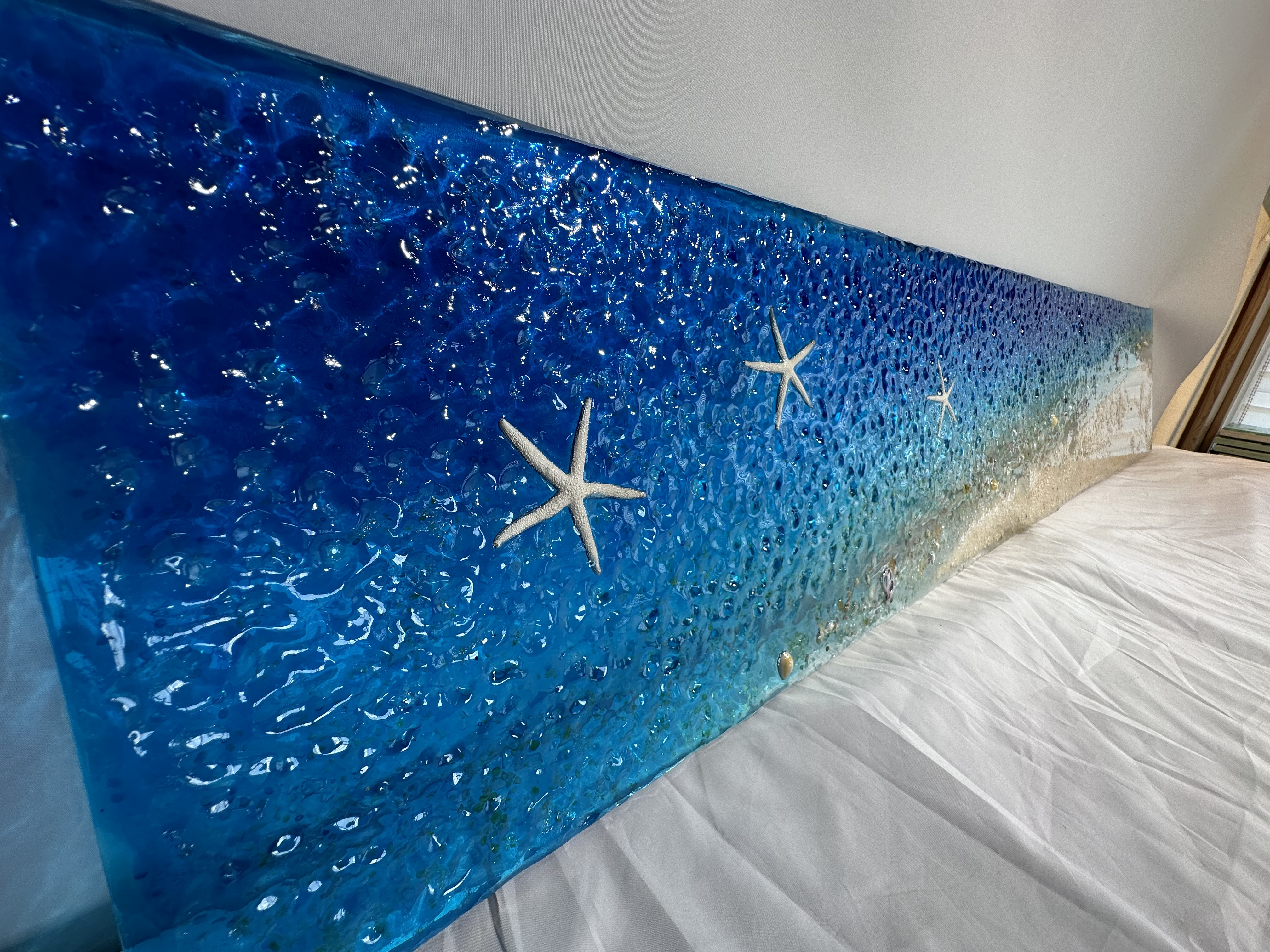 アートパネル エメラルドブルーの波紋の海  白砂のビーチ オーシャン　150×30 39,000円