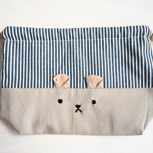 くまくん巾着型お弁当袋 名入れ可 入園入学 男の子 ぬいぐるみ