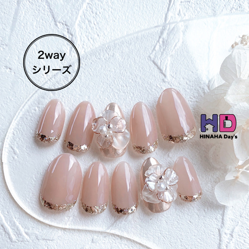 【新品　タグ付き】✨ リナシメント　ピンクベージュ　花柄　希少デザイン　M 専用ケース付✨》ブライダルネイルチップ/3D/結婚式/シアー