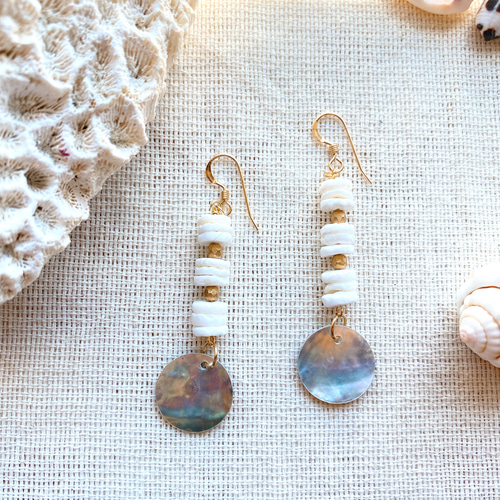 14kgf ホワイトシェルビーズとチャームのピアス イヤリング変更  