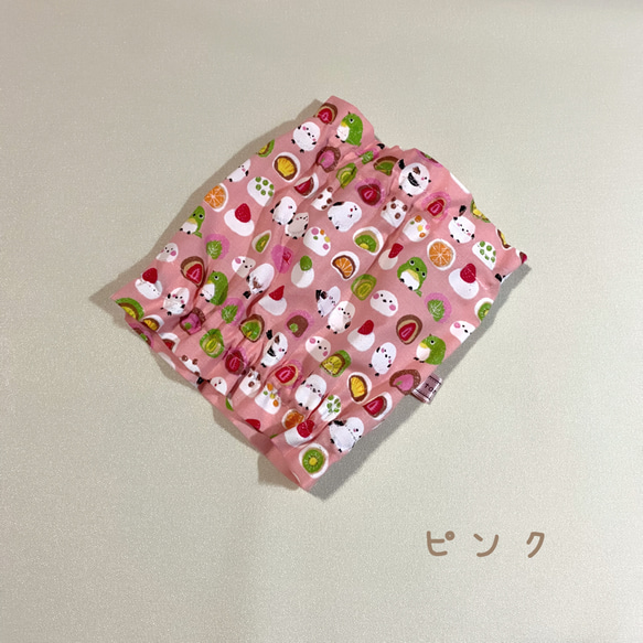 スヌード♡鳥さんのフルーツ大福柄 ピンク XS〜 犬用 ご飯時の汚れ防止♫ 2枚目の画像