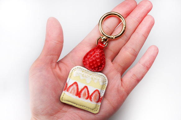 ショートケーキなキーリング（牛革製） 2枚目の画像