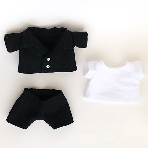 ダッフィー ぬいぐるみバッチ ジャケット、パンツ　シャツセット 14cmぬいば用【ダッフィーぬいば服3点☆コーデセット】ブラック