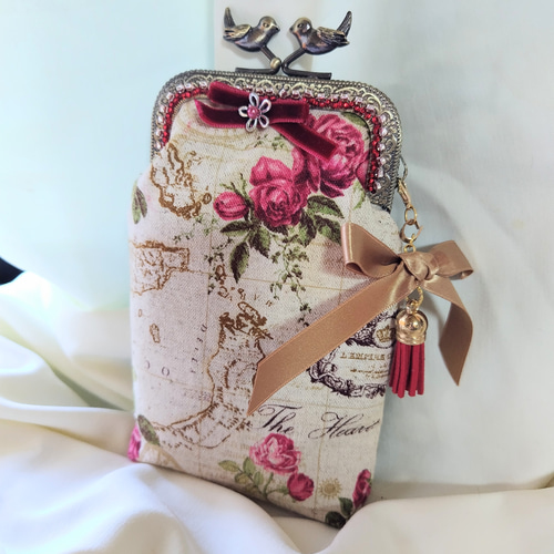 薔薇と蝶♪がま口 ポーチ タバコケース/メガネも入ります がま口 miu05 