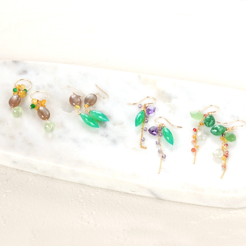 14kgf/グリーンオニキスデュードロップxアメジストピアス ピアス