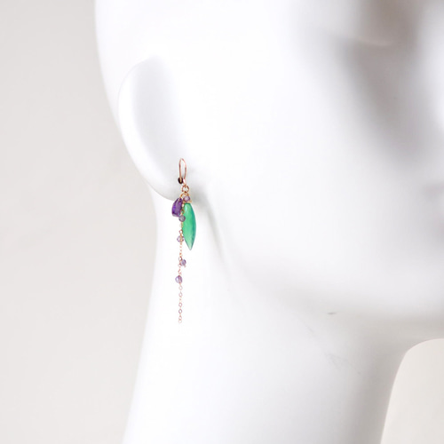 14kgf/グリーンオニキスデュードロップxアメジストピアス ピアス