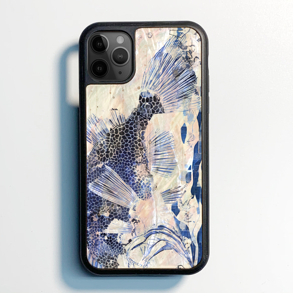 天然貝殼 iPhone 15 相容於所有型號外殼名稱雕刻太漁魚畫彩色玻璃花卉藝術防震 029 第1張的照片