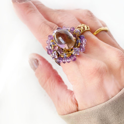 大號紫黃晶戒指（戒指）古董捲戒指寶石品質橢圓形凸圓形 AAA 珠戒指 第13張的照片