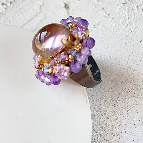 【12～13号】天然石 アメジストリング　ハンドメイド　彫金 12～13号】天然石 アメジストリング ハンドメイド 彫金