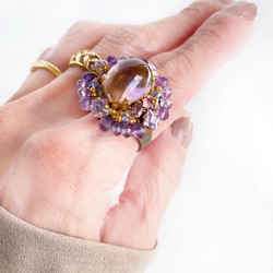 大號紫黃晶戒指（戒指）古董捲戒指寶石品質橢圓形凸圓形 AAA 珠戒指 第12張的照片