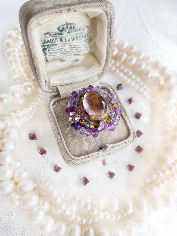 大號紫黃晶戒指（戒指）古董捲戒指寶石品質橢圓形凸圓形 AAA 珠戒指 第10張的照片