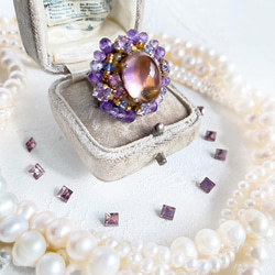 大號紫黃晶戒指（戒指）古董捲戒指寶石品質橢圓形凸圓形 AAA 珠戒指 第8張的照片