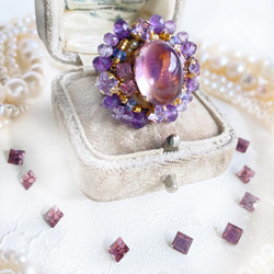 大號紫黃晶戒指（戒指）古董捲戒指寶石品質橢圓形凸圓形 AAA 珠戒指 第5張的照片
