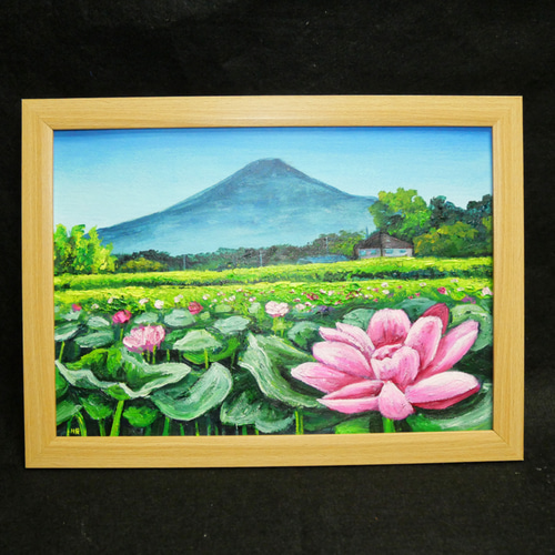油絵 絵画 【蓮の花と富士山】 絵画 HR 通販 16320290｜Creema