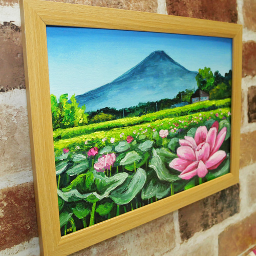 蓮の花（絵画） 油絵 絵画 【蓮の花と富士山】 絵画 HR 通販 16320290｜Creema(クリーマ)